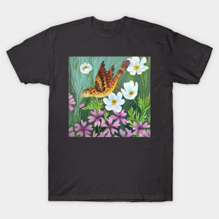 Bird in Anemones  Watercolor Illustration T-Shirt